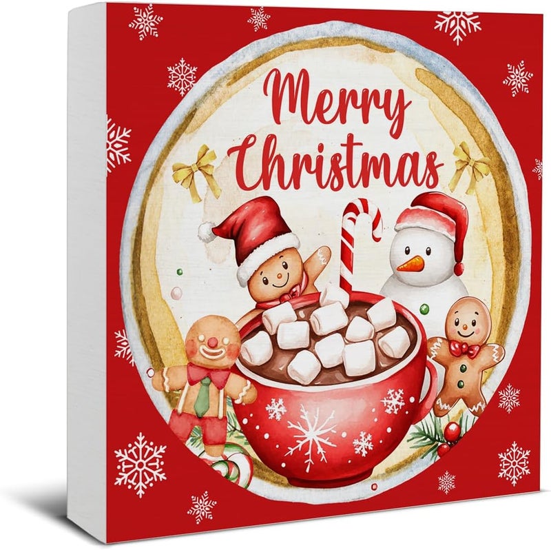 Zauly Christmas Decorations Indoor, Vintage Gingerbread Decor Sign, Merry Christmas Wood Sign Rustic Home Table Desk Decor (5 x 5 Inches) - Image 1
